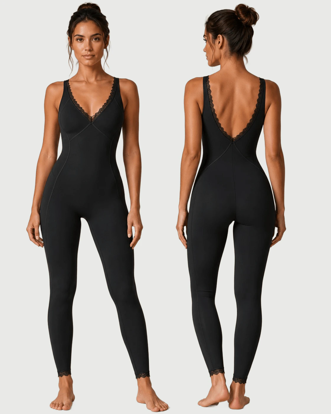 Private Label Lace Edge One Piece Jumpsuit for private label OEM activewear manufacturing