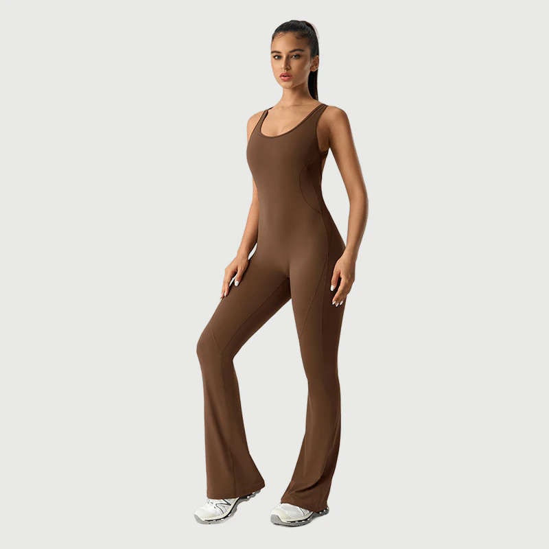 OP-007 Custom Sleeveless Flare Leg Yoga Jumpsuit for private label activewear sourcing