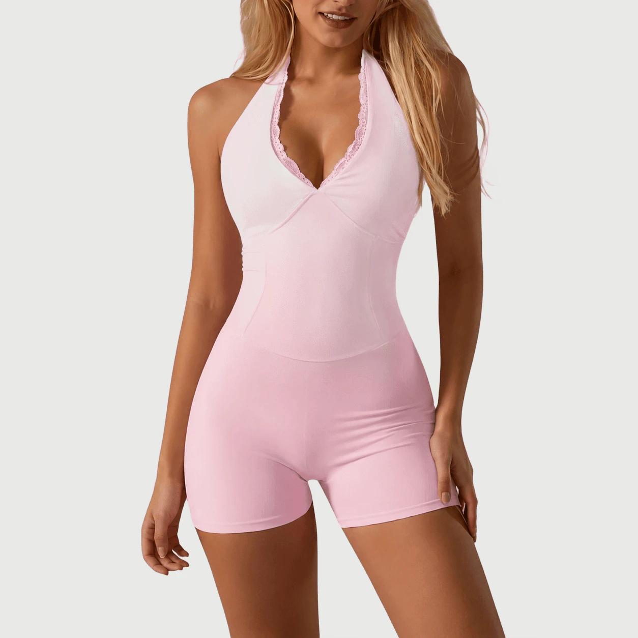 OP-022 Halter Neck Biker Yoga Romper for private label activewear sourcing