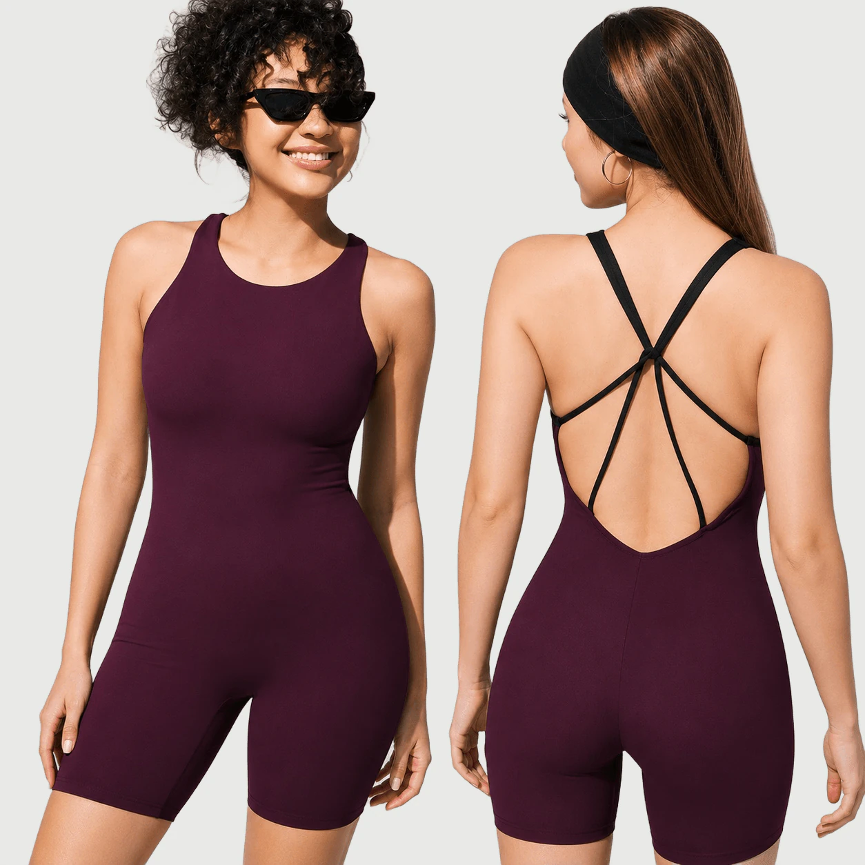 OP-025 Open Back Biker Workout Unitard for private label activewear sourcing