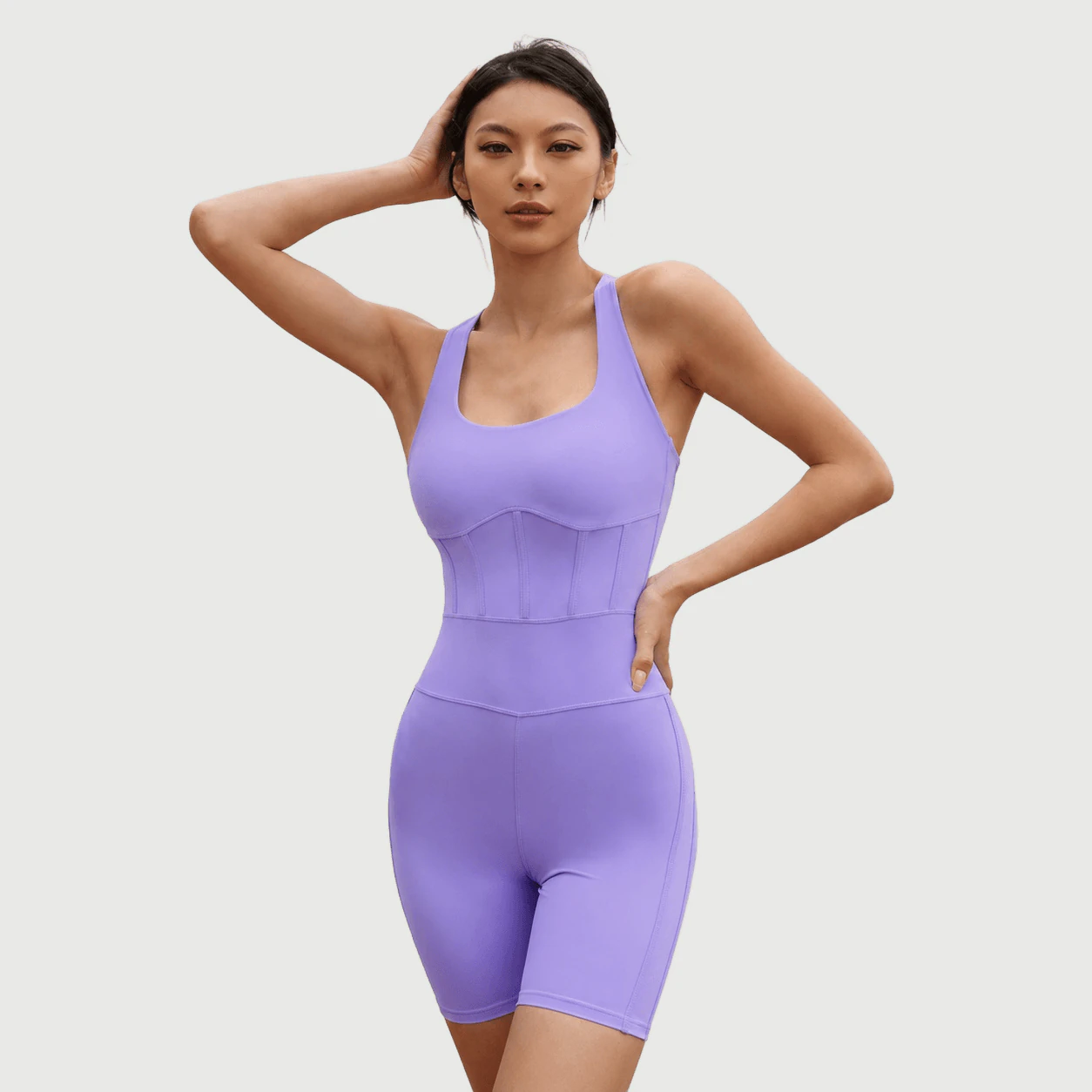 OP-028 Purple Shaping Biker Unitard for private label activewear sourcing
