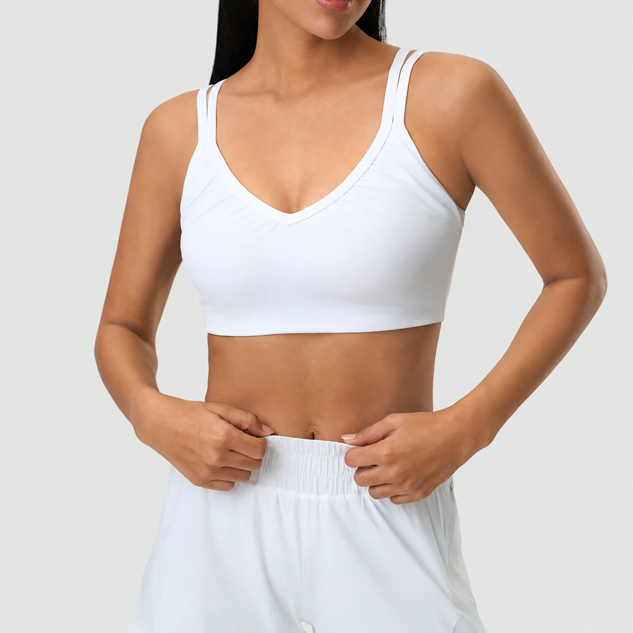 Custom V-Neck Adjustable Strap Sports Bra for private label activewear sourcing