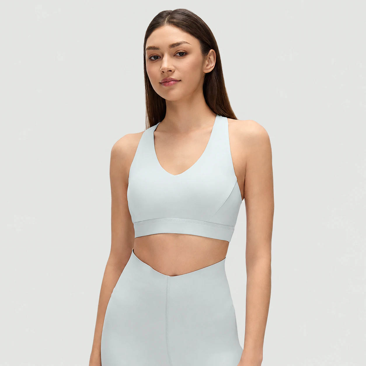 Custom V-Neck Racerback Sports Bra with Medium Support for private label activewear sourcing