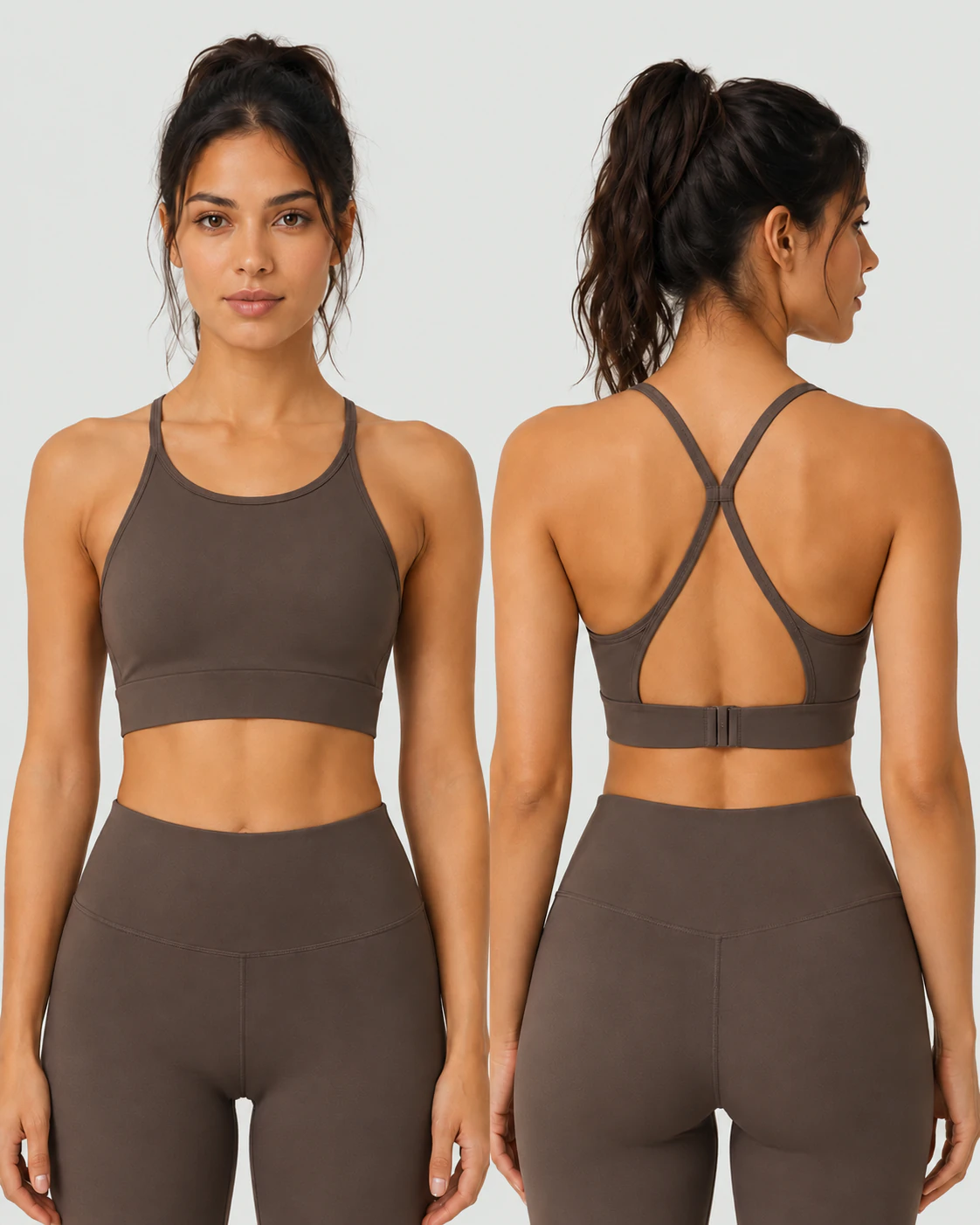 Custom High Neck Strappy Back Sports Bra for private label OEM activewear manufacturing