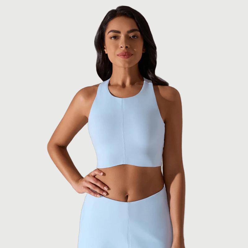 SB-037 Custom High Neck Crop Sports Bra for private label activewear sourcing