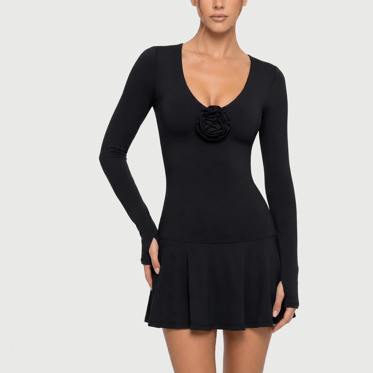 Black Long Sleeve Active Dress for private label OEM activewear manufacturing