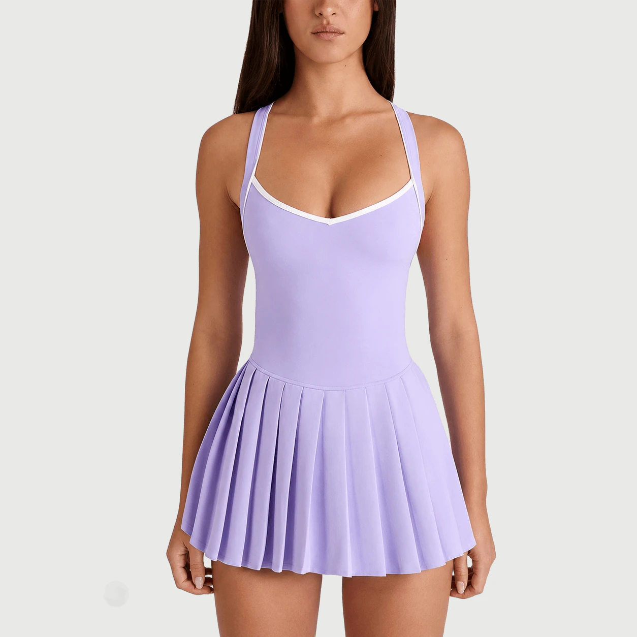 Lavender Pleated Tennis Dress for private label OEM activewear manufacturing
