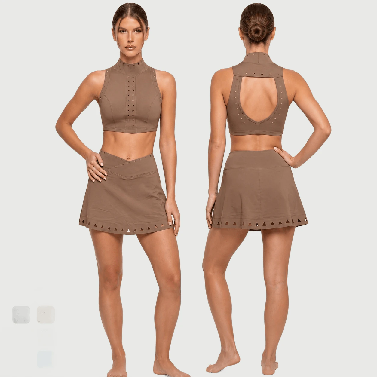 High Neck Open Back Skirt Set for private label OEM activewear manufacturing