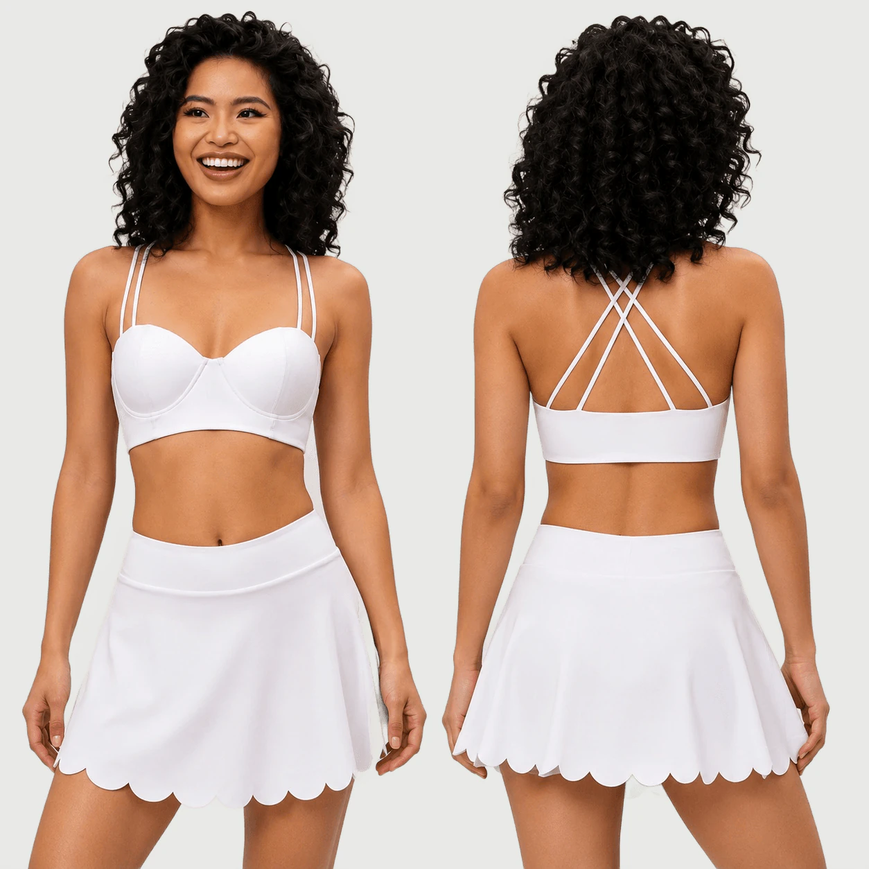 White Cross Back Skirt Set for private label OEM activewear manufacturing