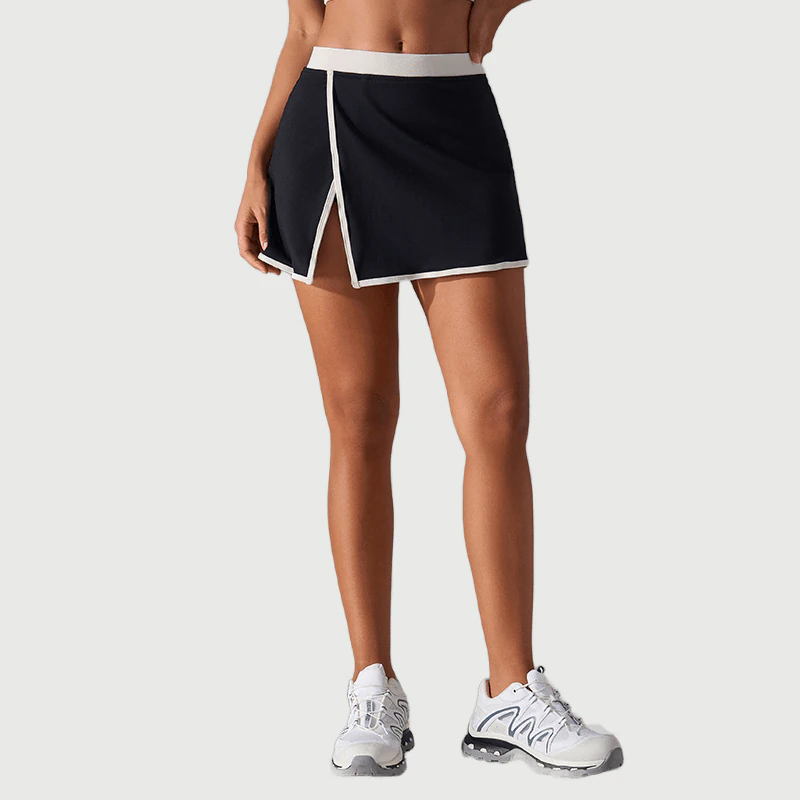 TD-041 Private Label White Trim Yoga Tennis Skirt for private label activewear sourcing