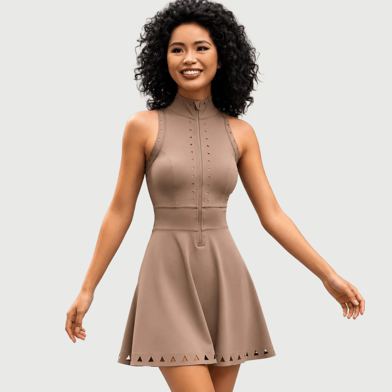 TD-074 Taupe Stud Detail Tennis Dress for private label activewear sourcing
