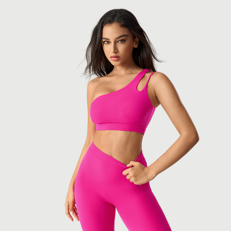 Private Label Asymmetric Strap Yoga Set for private label activewear sourcing