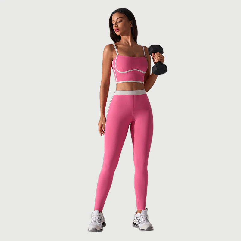 OEM Contrast Trim Bra and Leggings Set for private label activewear sourcing
