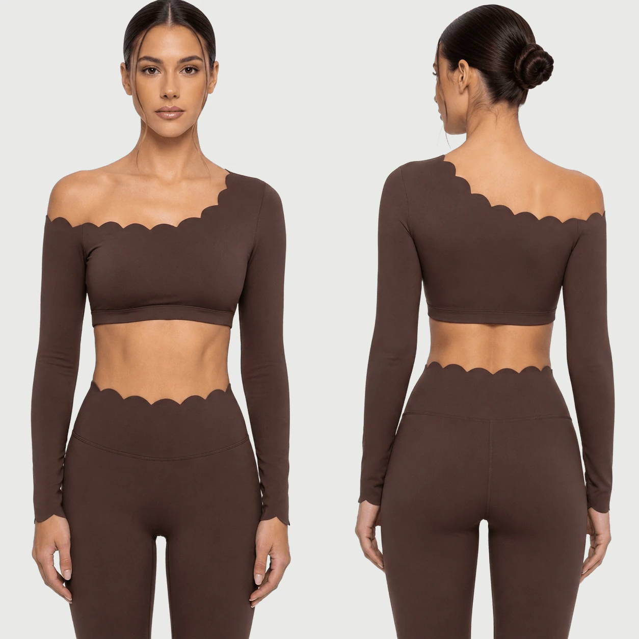 Custom Scallop One Shoulder Yoga Set for private label OEM activewear manufacturing