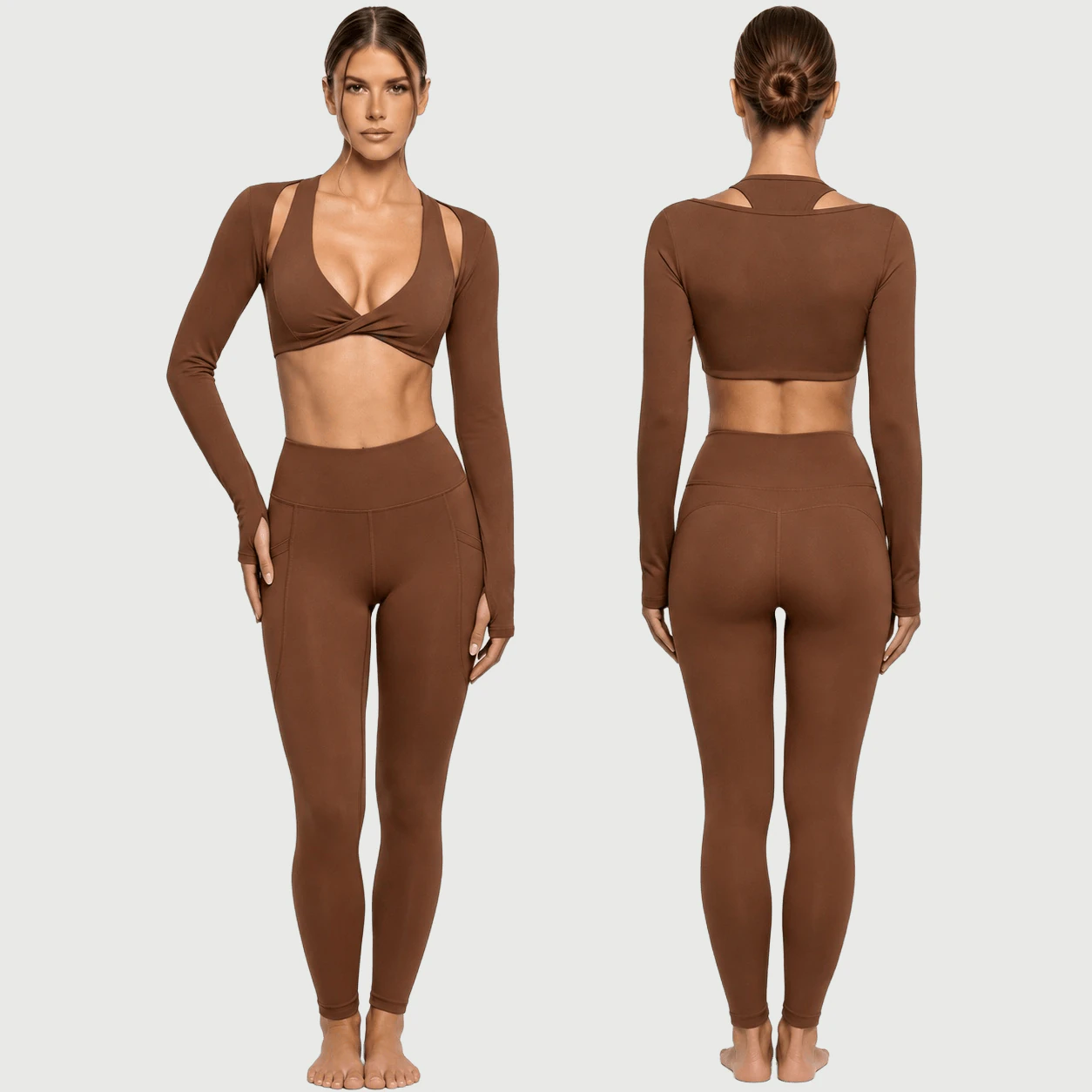 Private Label Scallop Halter Yoga Set for private label OEM activewear manufacturing