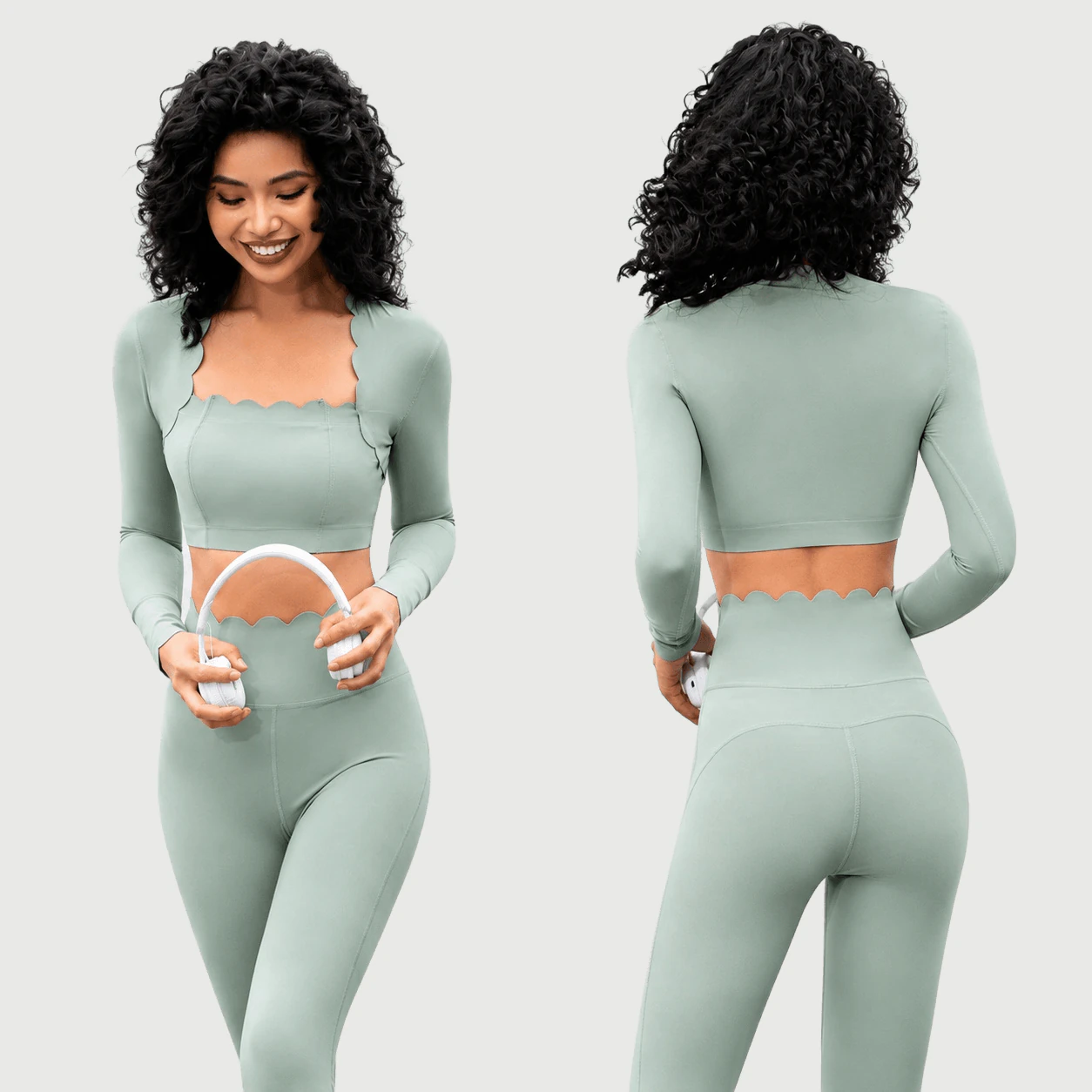 Square Neck Long Sleeve Yoga Set for private label activewear manufacturing