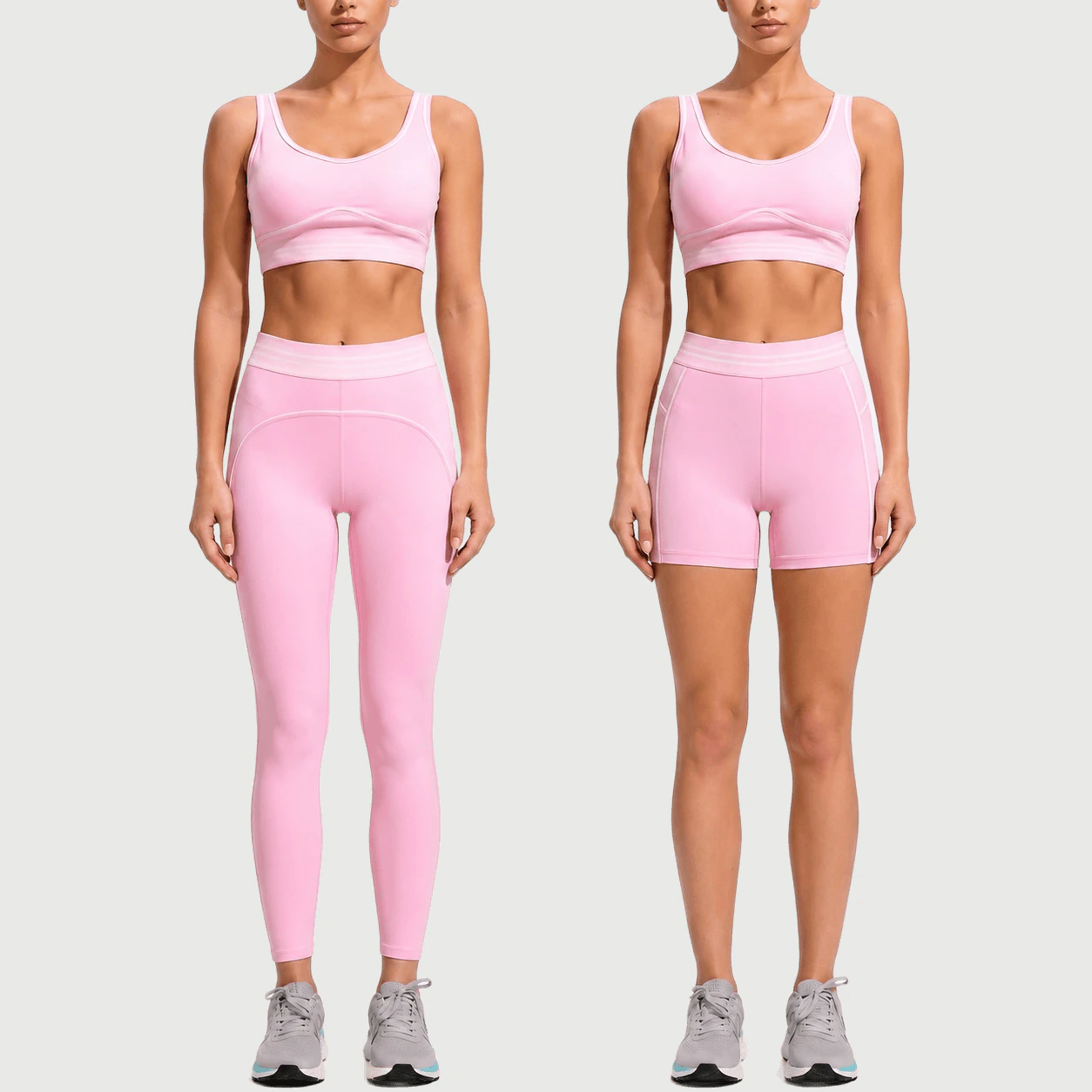 Contrast Three Piece Yoga Set with leggings and shorts options