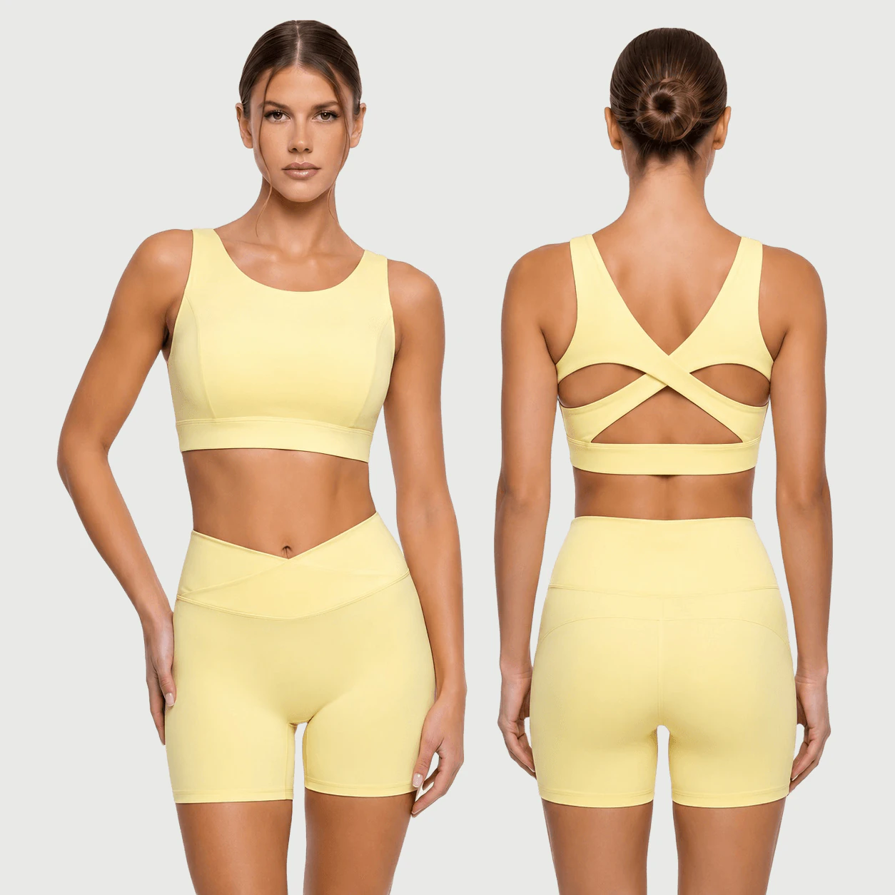 Open Back Biker Shorts Set for yoga and pilates brands