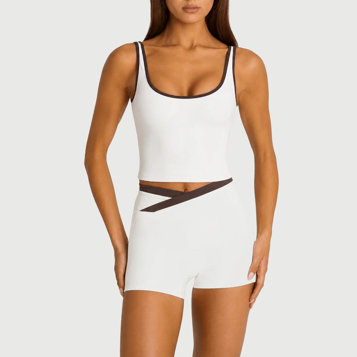 White Cutout Biker Shorts Set for custom yoga wear brands