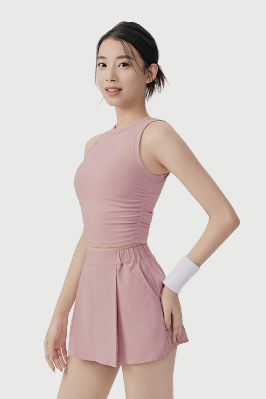 YS-028 OEM Sleeveless Tank and Pleated Skirt Set for private label activewear sourcing