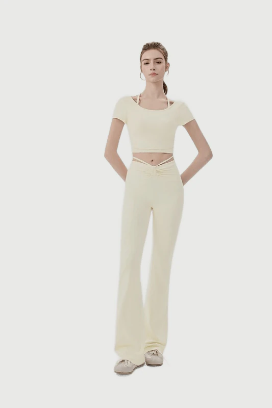YS-029 Private Label Crop Top and Flare Pants Yoga Set for private label activewear sourcing