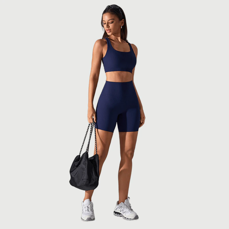 YS-030 Custom Ribbed Bra and Biker Shorts Yoga Set for private label activewear sourcing