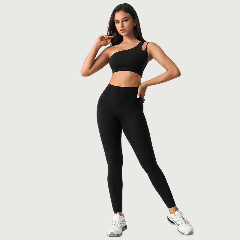 YS-039 Private Label One-Shoulder Bra and Legging Set for private label activewear sourcing