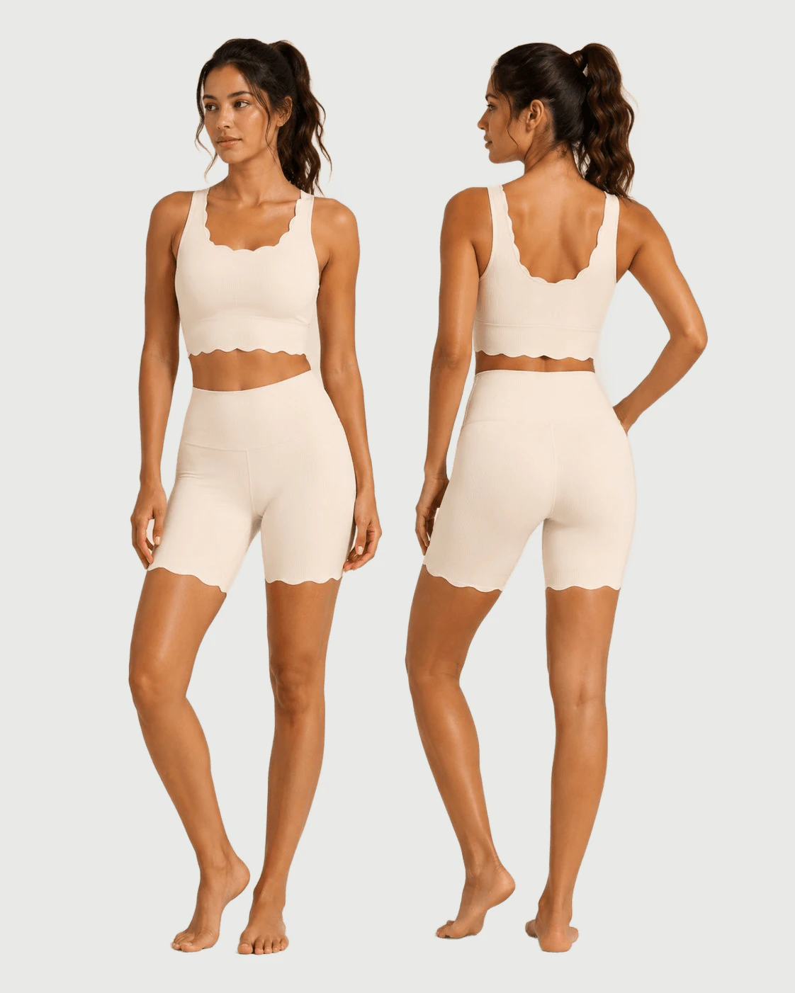 Private Label Scallop Edge Bike Shorts Set for private label OEM activewear manufacturing