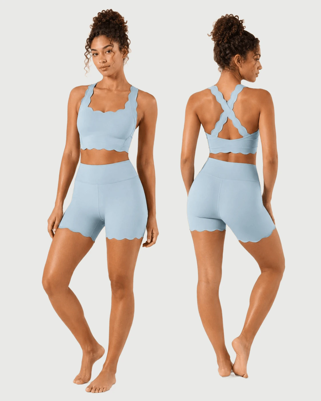 OEM Scallop Edge Yoga Shorts Set for private label OEM activewear manufacturing