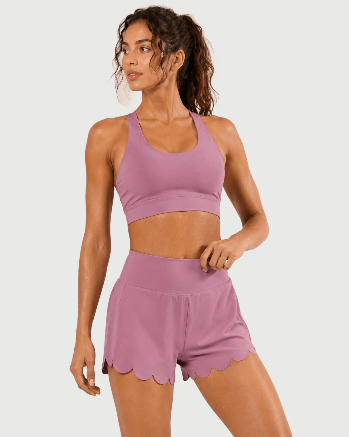 Custom Scallop Edge Training Shorts for private label OEM activewear manufacturing
