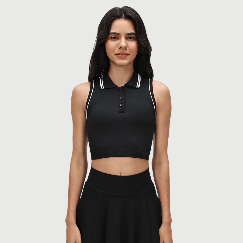 Custom Sleeveless Polo Collar Crop Top for private label activewear sourcing