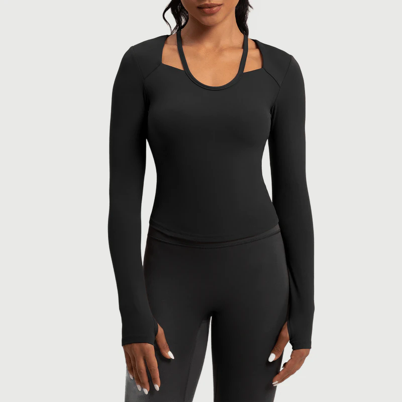 OEM Cutout Long Sleeve Yoga Top Compression for private label activewear sourcing