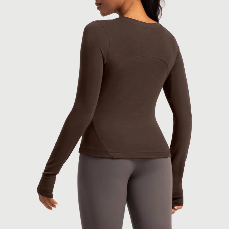 YT-019 Custom Long Sleeve Thumbhole Yoga Top for private label activewear sourcing