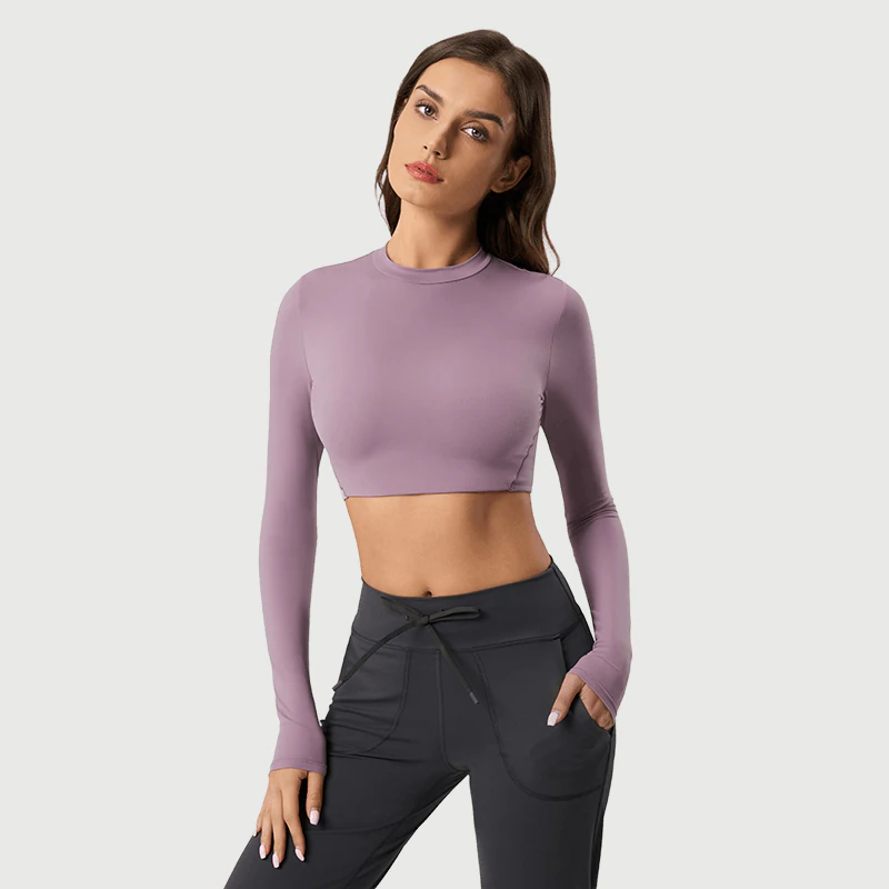 YT-023 OEM Long Sleeve Crop Workout Top for private label activewear sourcing