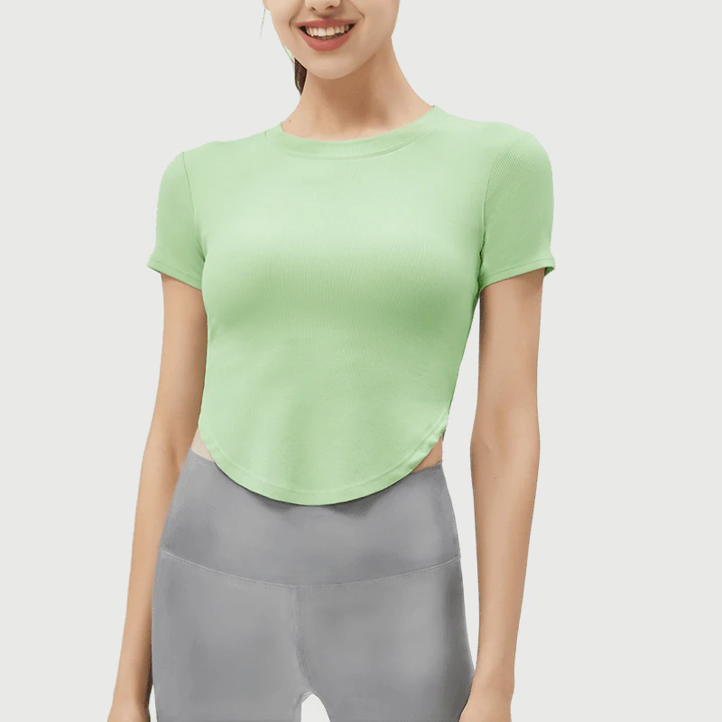 YT-028 Custom Ribbed Short Sleeve Cropped Top for private label activewear sourcing