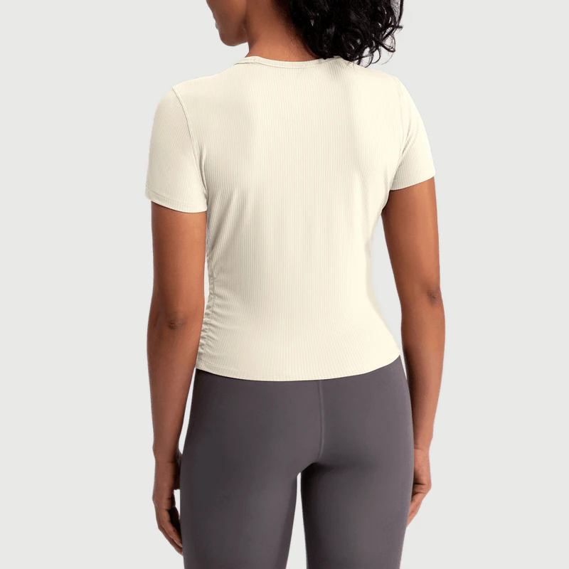 YT-037 Custom Short Sleeve Yoga Tee for private label activewear sourcing