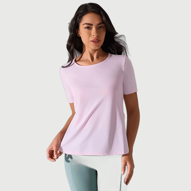 YT-040 Custom Short Sleeve Yoga Tee for private label activewear sourcing
