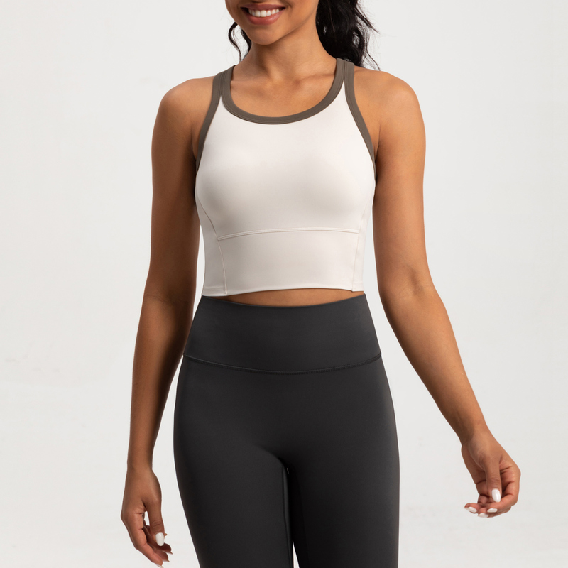Custom Contrast Trim Yoga Sports Bra High Support Cropped for private label activewear sourcing