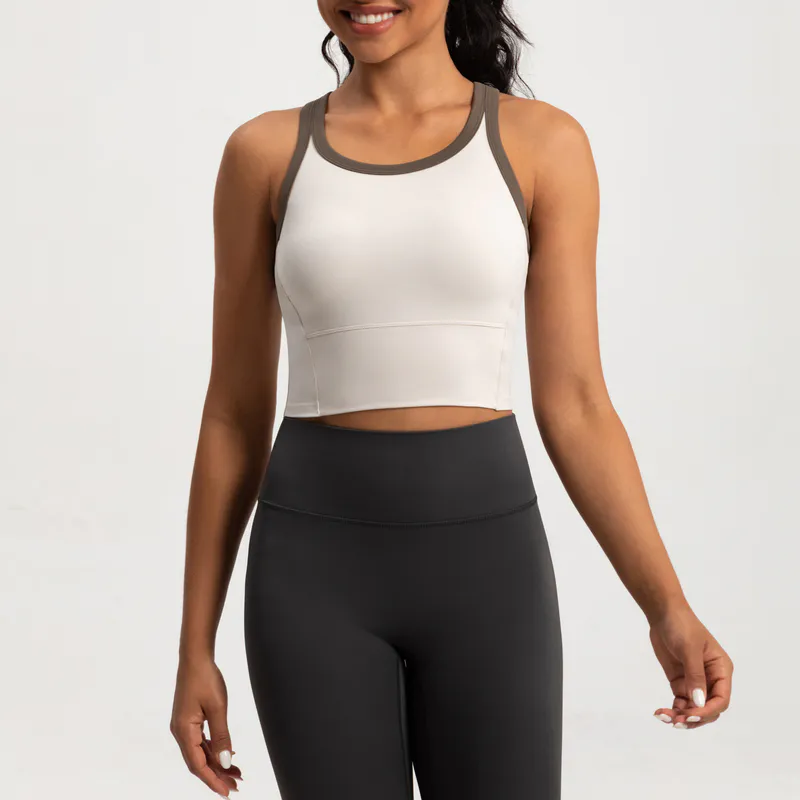 SB-002 Custom Contrast Trim Yoga Sports Bra High Support Cropped