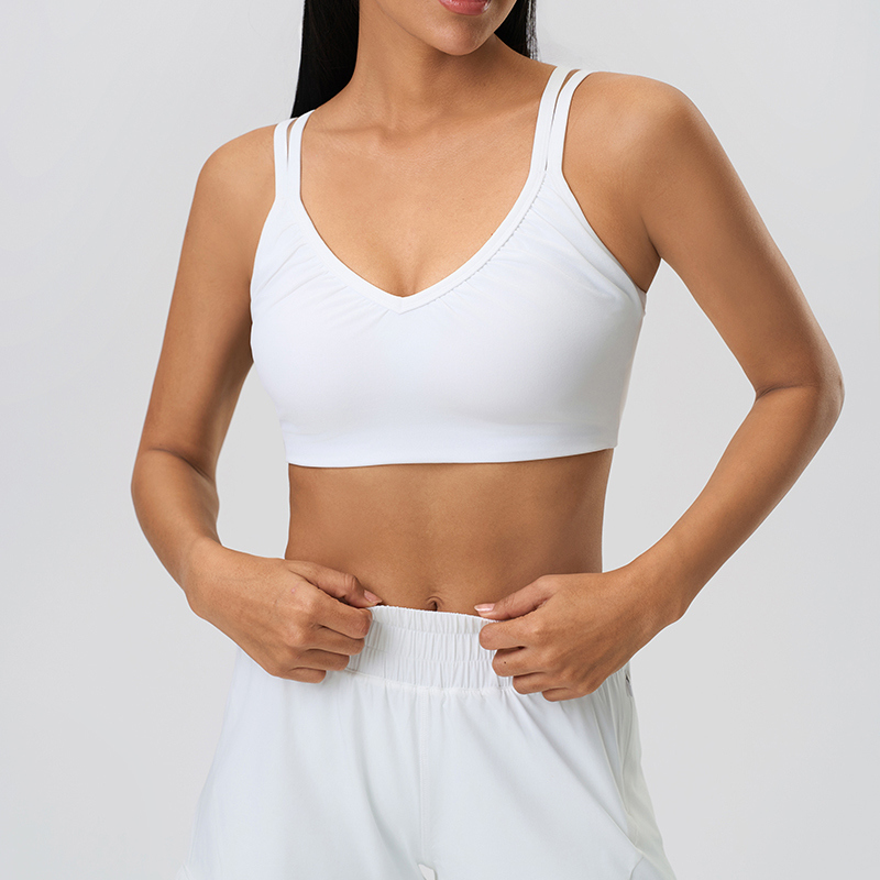 Custom V-Neck Adjustable Strap Sports Bra for private label activewear sourcing