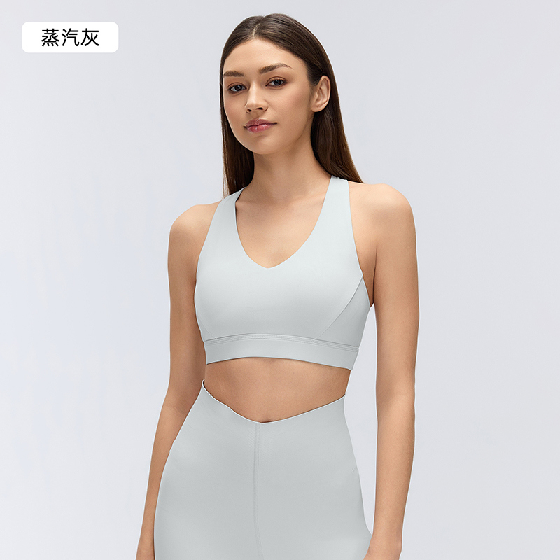 Custom V-Neck Racerback Sports Bra with Medium Support for private label activewear sourcing