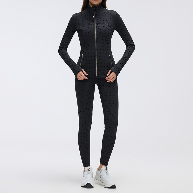 Custom Polka Dot Jacket and Leggings Set for private label activewear sourcing