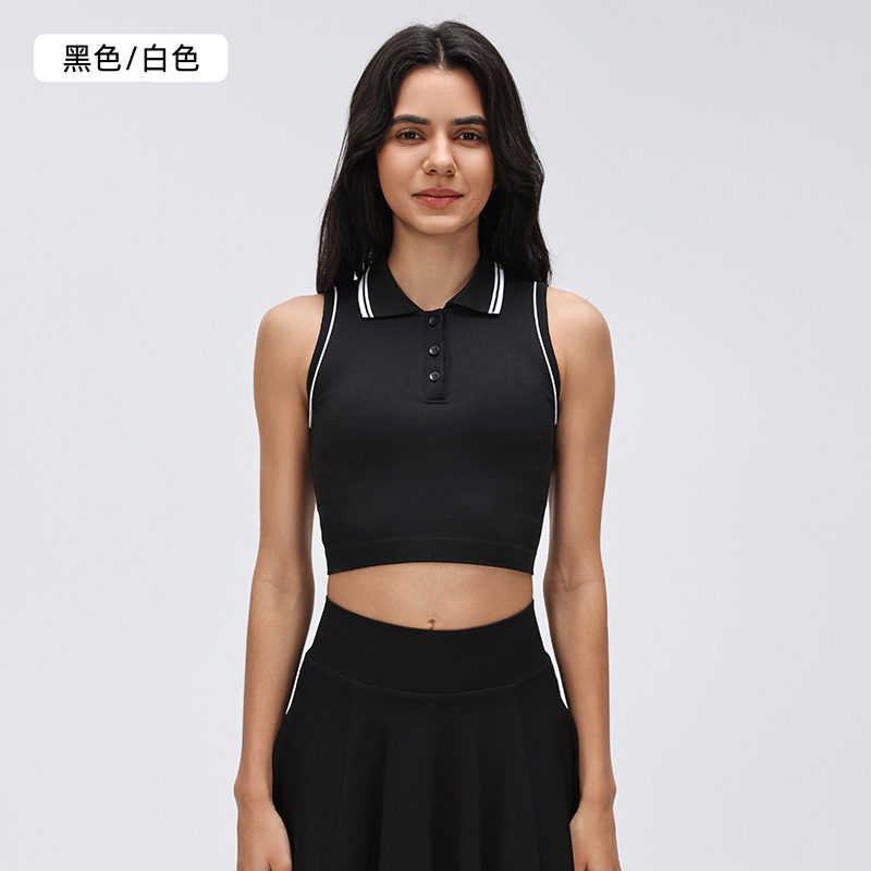 Custom Sleeveless Polo Collar Crop Top for private label activewear sourcing