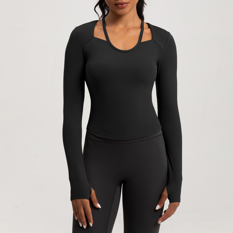 OEM Cutout Long Sleeve Yoga Top Compression for private label activewear sourcing