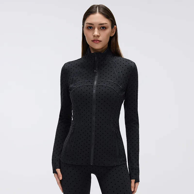 YT-007 Private Label Polka Dot Full Zip Workout Jacket High Neck