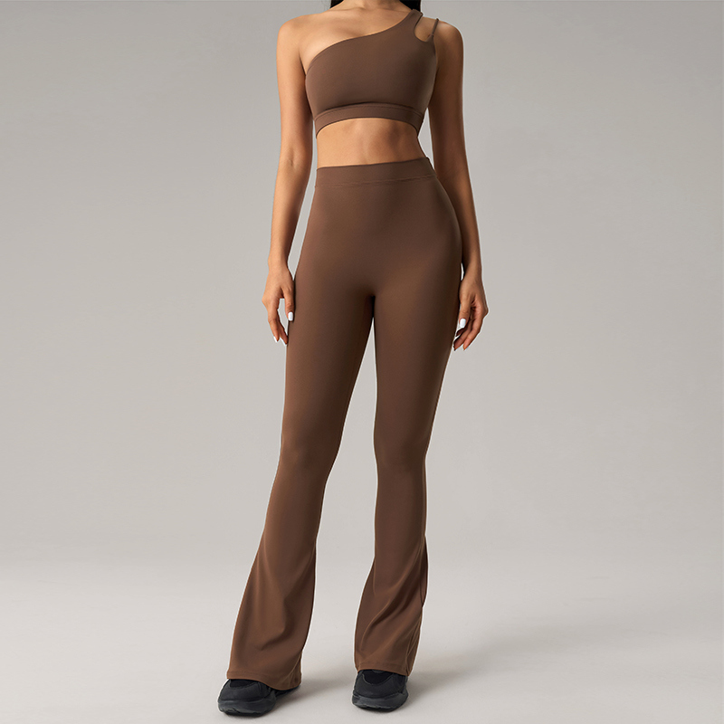 YS-033 Custom One Shoulder Bra and Flare Legging Set for private label activewear sourcing
