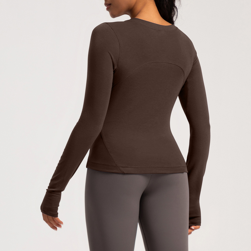 YT-019 Custom Long Sleeve Thumbhole Yoga Top for private label activewear sourcing