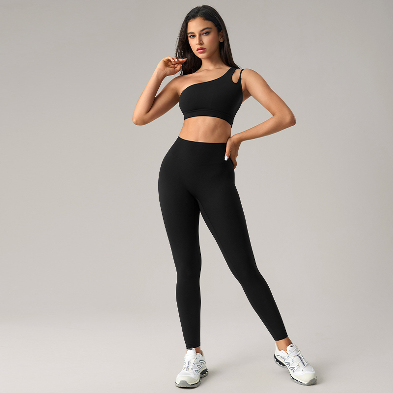 YS-039 Private Label One-Shoulder Bra and Legging Set for private label activewear sourcing