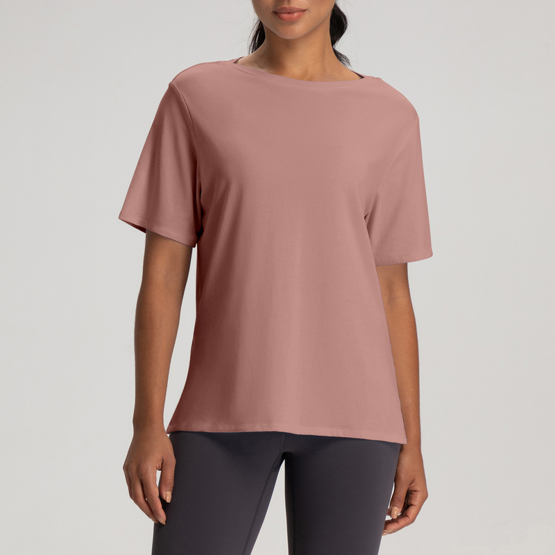 YT-035 OEM Short Sleeve Yoga Tee for private label activewear sourcing