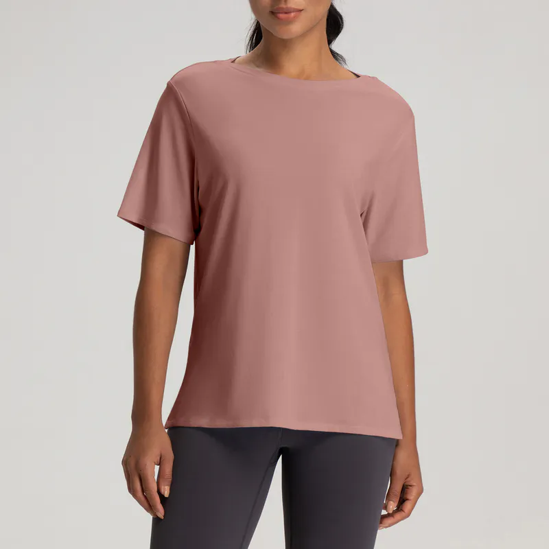 YT-035 OEM Short Sleeve Yoga Tee for private label activewear sourcing